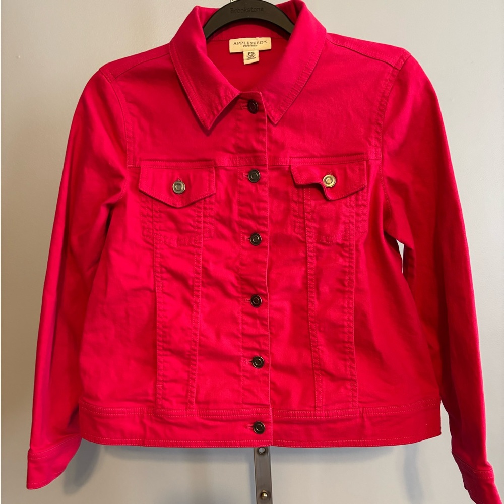 Appleseed's Long Sleeve Button-Up Jacket Women's Petite Small Hot Pink